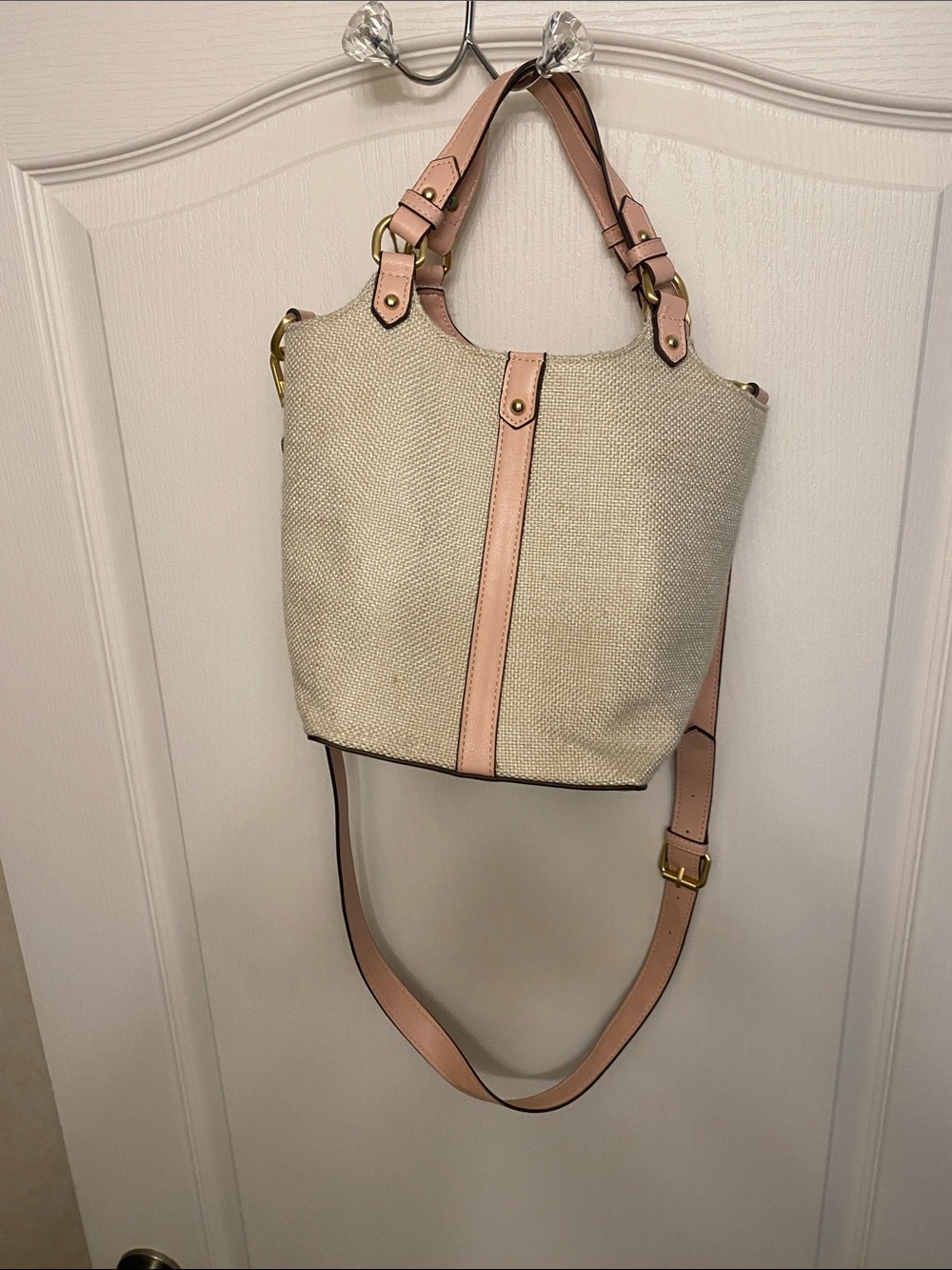 Canvas Shoulder Bag with Blush Trim check the pics.